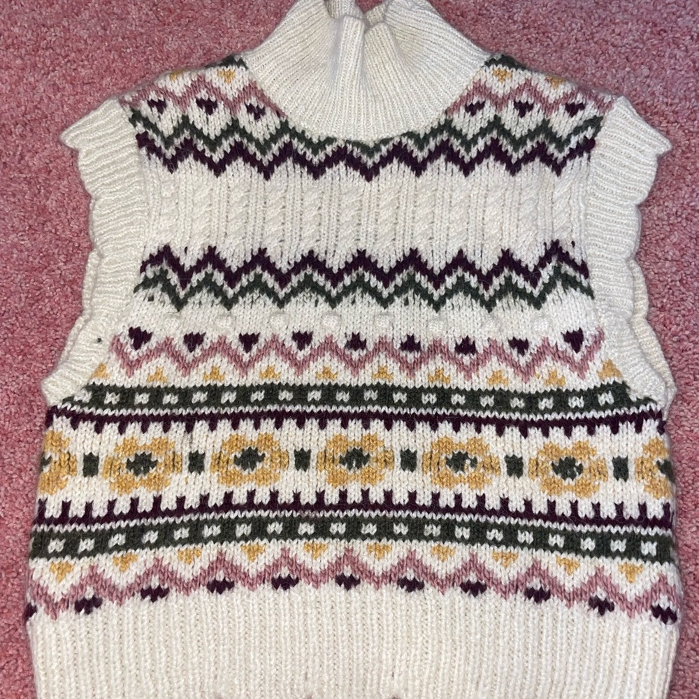 Anthropologie Cream and Green Cowl Neck Sweater